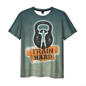 Мужская футболка 3D с принтом Train hard 2 в Петрозаводске, 100% полиэфир | прямой крой, круглый вырез горловины, длина до линии бедер | bodybuilding | no pain no gain | train hard | бодибилдинг | качалка | пауэрлифинг | тренажерный | фитнес