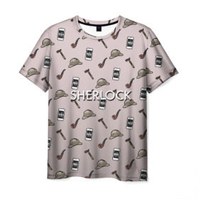 Мужская футболка 3D с принтом Sherlock в Петрозаводске, 100% полиэфир | прямой крой, круглый вырез горловины, длина до линии бедер | holmes | sherlock | холмс | шерлок