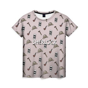 Женская футболка 3D с принтом Sherlock в Петрозаводске, 100% полиэфир ( синтетическое хлопкоподобное полотно) | прямой крой, круглый вырез горловины, длина до линии бедер | holmes | sherlock | холмс | шерлок