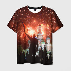 Мужская футболка 3D с принтом Салют на Красной площади в Петрозаводске, 100% полиэфир | прямой крой, круглый вырез горловины, длина до линии бедер | красная площади | покровский | салют | собор | солдат