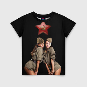 Детская футболка 3D с принтом Девушки в форме в Петрозаводске, 100% гипоаллергенный полиэфир | прямой крой, круглый вырез горловины, длина до линии бедер, чуть спущенное плечо, ткань немного тянется | армия | военная форма | девушки | россия | рэтро | ссср