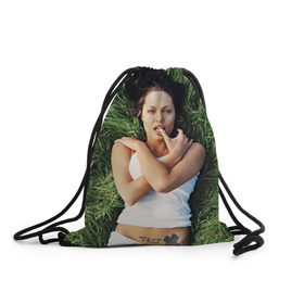 Рюкзак-мешок 3D с принтом Джоли Анджелина в Петрозаводске, 100% полиэстер | плотность ткани — 200 г/м2, размер — 35 х 45 см; лямки — толстые шнурки, застежка на шнуровке, без карманов и подкладки | анджелина | девушка | джоли | лежит | тату