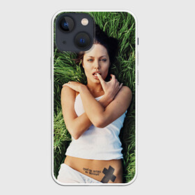 Чехол для iPhone 13 mini с принтом Джоли Анджелина в Петрозаводске,  |  | анджелина | девушка | джоли | лежит | тату