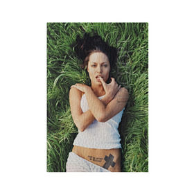 Обложка для паспорта матовая кожа с принтом Джоли Анджелина в Петрозаводске, натуральная матовая кожа | размер 19,3 х 13,7 см; прозрачные пластиковые крепления | анджелина | девушка | джоли | лежит | тату