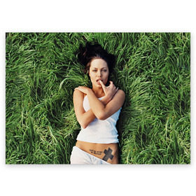 Поздравительная открытка с принтом Джоли Анджелина в Петрозаводске, 100% бумага | плотность бумаги 280 г/м2, матовая, на обратной стороне линовка и место для марки
 | анджелина | девушка | джоли | лежит | тату