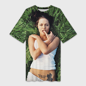 Платье-футболка 3D с принтом Джоли Анджелина в Петрозаводске,  |  | анджелина | девушка | джоли | лежит | тату