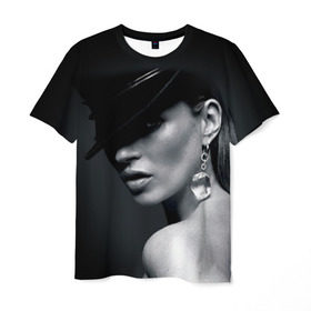 Мужская футболка 3D с принтом Девушка в шляпе в Петрозаводске, 100% полиэфир | прямой крой, круглый вырез горловины, длина до линии бедер | бриллиант | девушка | красивая | серьга | шляпа