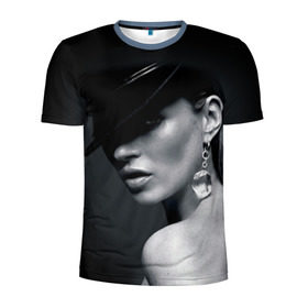 Мужская футболка 3D спортивная с принтом Девушка в шляпе в Петрозаводске, 100% полиэстер с улучшенными характеристиками | приталенный силуэт, круглая горловина, широкие плечи, сужается к линии бедра | бриллиант | девушка | красивая | серьга | шляпа