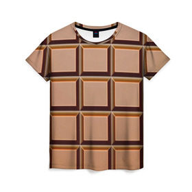 Женская футболка 3D с принтом Шоколад в Петрозаводске, 100% полиэфир ( синтетическое хлопкоподобное полотно) | прямой крой, круглый вырез горловины, длина до линии бедер | еда | коричневый | плитка | прикольные | шоколад
