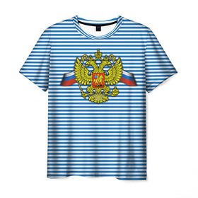 Мужская футболка 3D с принтом Герб РФ в Петрозаводске, 100% полиэфир | прямой крой, круглый вырез горловины, длина до линии бедер | армия | войска | вооруженные силы | герб | россия | символ россии | тельник | тельняшка | флаг