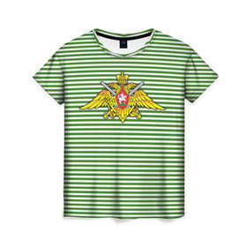 Женская футболка 3D с принтом Погранвойска в Петрозаводске, 100% полиэфир ( синтетическое хлопкоподобное полотно) | прямой крой, круглый вырез горловины, длина до линии бедер | армия | войска | вооруженные силы | пограничные войска | тельник | тельняшка