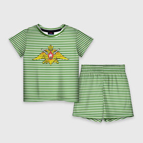 Детский костюм с шортами 3D с принтом Погранвойска в Петрозаводске,  |  | армия | войска | вооруженные силы | пограничные войска | тельник | тельняшка