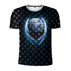Мужская футболка 3D спортивная с принтом Alien в Петрозаводске, 100% полиэстер с улучшенными характеристиками | приталенный силуэт, круглая горловина, широкие плечи, сужается к линии бедра | alien | гуманоид | звезды | инопланетянин | космос