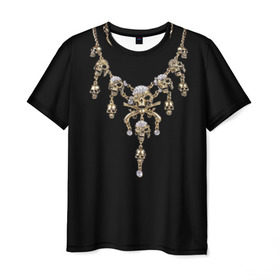 Мужская футболка 3D с принтом Золотые черепа в Петрозаводске, 100% полиэфир | прямой крой, круглый вырез горловины, длина до линии бедер | 13 | бриллианты | драгоценность | золото | золотые черепа | оружие | пираты | пистолеты | тринадцать | украшение | цепь