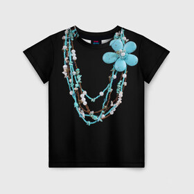 Детская футболка 3D с принтом Ожерелье в Петрозаводске, 100% гипоаллергенный полиэфир | прямой крой, круглый вырез горловины, длина до линии бедер, чуть спущенное плечо, ткань немного тянется | Тематика изображения на принте: бижутерия | бусы | каменный | камни | ожерелье | украшение | цветок | цветы