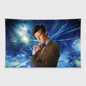 Флаг-баннер с принтом 11th Doctor Who в Петрозаводске, 100% полиэстер | размер 67 х 109 см, плотность ткани — 95 г/м2; по краям флага есть четыре люверса для крепления | doctor who | matt | smith | tardis | временной поток | доктор кто | мэтт | смит | тардис