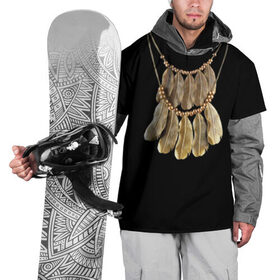 Накидка на куртку 3D с принтом Золотые перья в Петрозаводске, 100% полиэстер |  | бусы | драгоценность | золото | золотые перья | украшение | цепь