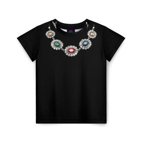Детская футболка 3D с принтом Ожерелье в Петрозаводске, 100% гипоаллергенный полиэфир | прямой крой, круглый вырез горловины, длина до линии бедер, чуть спущенное плечо, ткань немного тянется | бриллианты | драгоценность | золото | золотое | камни | ожерелье | цепь