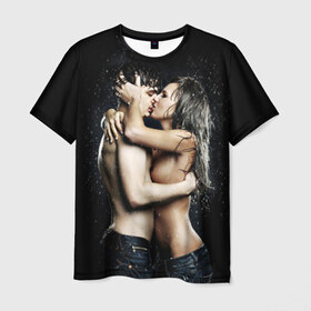 Мужская футболка 3D с принтом Чувства в Петрозаводске, 100% полиэфир | прямой крой, круглый вырез горловины, длина до линии бедер | девушка | любовь | парень | поцелуй | страсть | торс | фото | чувства