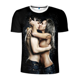 Мужская футболка 3D спортивная с принтом Чувства в Петрозаводске, 100% полиэстер с улучшенными характеристиками | приталенный силуэт, круглая горловина, широкие плечи, сужается к линии бедра | девушка | любовь | парень | поцелуй | страсть | торс | фото | чувства