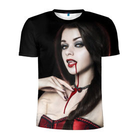 Мужская футболка 3D спортивная с принтом Девушка вампир в Петрозаводске, 100% полиэстер с улучшенными характеристиками | приталенный силуэт, круглая горловина, широкие плечи, сужается к линии бедра | кровь
