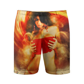 Мужские шорты 3D спортивные с принтом Огненная девушка в Петрозаводске,  |  | брюнетка | ветер | вихрь | девушка | красный | огненная | огонь | страсть