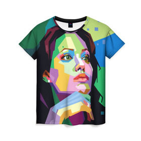Женская футболка 3D с принтом Анджелина Джоли в Петрозаводске, 100% полиэфир ( синтетическое хлопкоподобное полотно) | прямой крой, круглый вырез горловины, длина до линии бедер | angelina jolie | актриса | анджелина джоли | звезда | знаменитость | кино | поп арт | символ