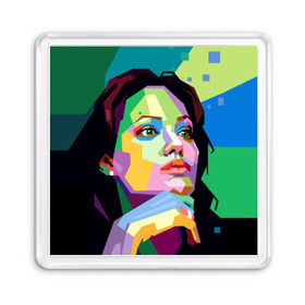 Магнит 55*55 с принтом Анджелина Джоли в Петрозаводске, Пластик | Размер: 65*65 мм; Размер печати: 55*55 мм | angelina jolie | актриса | анджелина джоли | звезда | знаменитость | кино | поп арт | символ
