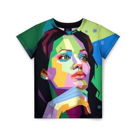 Детская футболка 3D с принтом Анджелина Джоли в Петрозаводске, 100% гипоаллергенный полиэфир | прямой крой, круглый вырез горловины, длина до линии бедер, чуть спущенное плечо, ткань немного тянется | angelina jolie | актриса | анджелина джоли | звезда | знаменитость | кино | поп арт | символ