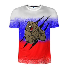 Мужская футболка 3D спортивная с принтом Свирепый медведь в Петрозаводске, 100% полиэстер с улучшенными характеристиками | приталенный силуэт, круглая горловина, широкие плечи, сужается к линии бедра | Тематика изображения на принте: русь