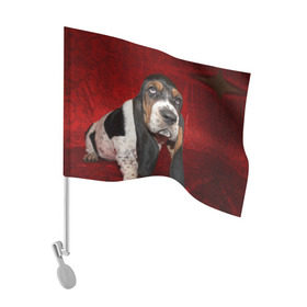 Флаг для автомобиля с принтом Бассет-хаунд в Петрозаводске, 100% полиэстер | Размер: 30*21 см | бархат | бассет хаунд | взгляд | домашнее | животное | порода | собака | уши