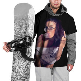 Накидка на куртку 3D с принтом Девушка с жвачкой в Петрозаводске, 100% полиэстер |  | Тематика изображения на принте: взгляд | девушка | жвачка | жевательная | очки | палец | перстень | показывает | пузырь | резинка | средний