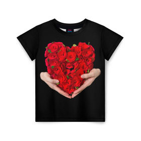 Детская футболка 3D с принтом Сердце в руках в Петрозаводске, 100% гипоаллергенный полиэфир | прямой крой, круглый вырез горловины, длина до линии бедер, чуть спущенное плечо, ткань немного тянется | 8 марта | любовь | подарок | праздник | розы | руки | сердце