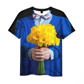 Мужская футболка 3D с принтом Цветы в руках в Петрозаводске, 100% полиэфир | прямой крой, круглый вырез горловины, длина до линии бедер | бабочка