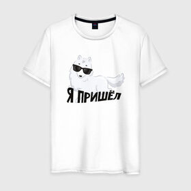 Мужская футболка хлопок с принтом Песец в Петрозаводске, 100% хлопок | прямой крой, круглый вырез горловины, длина до линии бедер, слегка спущенное плечо. | интернет прикол | песец | пришел | юмор