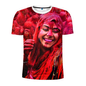 Мужская футболка 3D спортивная с принтом Фестиваль красок Холи в Петрозаводске, 100% полиэстер с улучшенными характеристиками | приталенный силуэт, круглая горловина, широкие плечи, сужается к линии бедра | festival | festival of colors | holi | весны | девушка | индия | индуистский фестиваль | красная | красок | холи