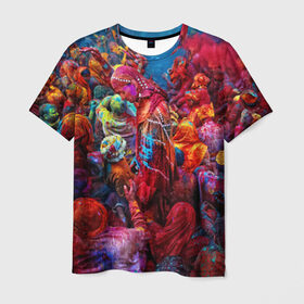 Мужская футболка 3D с принтом Индуистский фестиваль красок Х в Петрозаводске, 100% полиэфир | прямой крой, круглый вырез горловины, длина до линии бедер | Тематика изображения на принте: 