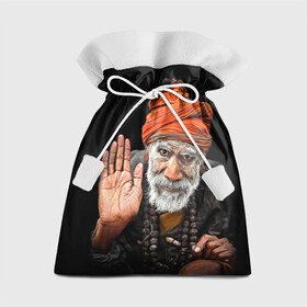 Подарочный 3D мешок с принтом Индус монах аскет в Петрозаводске, 100% полиэстер | Размер: 29*39 см | Тематика изображения на принте: аскет | индия | индус | привет | рука | седой