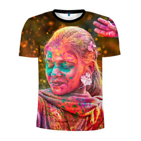 Мужская футболка 3D спортивная с принтом Индуистский фестиваль красок в Петрозаводске, 100% полиэстер с улучшенными характеристиками | приталенный силуэт, круглая горловина, широкие плечи, сужается к линии бедра | Тематика изображения на принте: 
