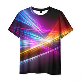 Мужская футболка 3D с принтом Лучи в Петрозаводске, 100% полиэфир | прямой крой, круглый вырез горловины, длина до линии бедер | кислотный | лучи | обстракция | радуга | свет | спектр | цвет | цвета | яркие