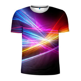 Мужская футболка 3D спортивная с принтом Лучи в Петрозаводске, 100% полиэстер с улучшенными характеристиками | приталенный силуэт, круглая горловина, широкие плечи, сужается к линии бедра | кислотный | лучи | обстракция | радуга | свет | спектр | цвет | цвета | яркие