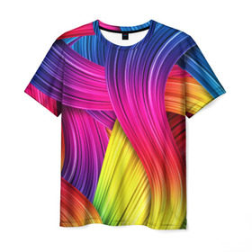 Мужская футболка 3D с принтом Абстракция в Петрозаводске, 100% полиэфир | прямой крой, круглый вырез горловины, длина до линии бедер | кислотный | обстракция | радуга | свет | спектр | цвет | цвета | яркие