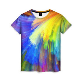 Женская футболка 3D с принтом Абстракция в Петрозаводске, 100% полиэфир ( синтетическое хлопкоподобное полотно) | прямой крой, круглый вырез горловины, длина до линии бедер | кислотный | обстракция | радуга | свет | спектр | цвет | цвета | яркие