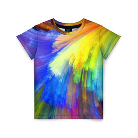 Детская футболка 3D с принтом Абстракция в Петрозаводске, 100% гипоаллергенный полиэфир | прямой крой, круглый вырез горловины, длина до линии бедер, чуть спущенное плечо, ткань немного тянется | кислотный | обстракция | радуга | свет | спектр | цвет | цвета | яркие