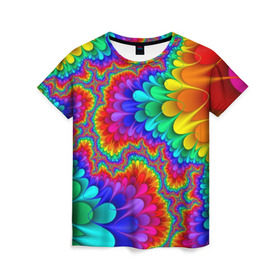 Женская футболка 3D с принтом Узор в Петрозаводске, 100% полиэфир ( синтетическое хлопкоподобное полотно) | прямой крой, круглый вырез горловины, длина до линии бедер | кислотный | обстракция | радуга | свет | спектр | узор | цвет | цвета | яркие