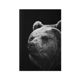 Обложка для паспорта матовая кожа с принтом Медведь в Петрозаводске, натуральная матовая кожа | размер 19,3 х 13,7 см; прозрачные пластиковые крепления | Тематика изображения на принте: бурый | дикий | животное | медведь | россия | символ | тайги | фото | хищник | хозяин | черно белое