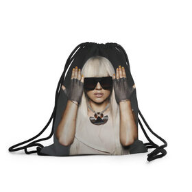 Рюкзак-мешок 3D с принтом Lady Gaga в Петрозаводске, 100% полиэстер | плотность ткани — 200 г/м2, размер — 35 х 45 см; лямки — толстые шнурки, застежка на шнуровке, без карманов и подкладки | lady gaga | блондинка | звезда | знаменитость | леди гаага | очки | певица | поп | эпатаж | эпатажная