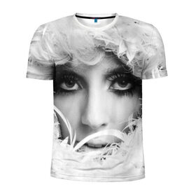 Мужская футболка 3D спортивная с принтом Lady Gaga в Петрозаводске, 100% полиэстер с улучшенными характеристиками | приталенный силуэт, круглая горловина, широкие плечи, сужается к линии бедра | lady gaga | белые | блондинка | звезда | знаменитость | леди гаага | певица | перья | поп | эпатаж | эпатажная