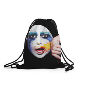 Рюкзак-мешок 3D с принтом Lady Gaga в Петрозаводске, 100% полиэстер | плотность ткани — 200 г/м2, размер — 35 х 45 см; лямки — толстые шнурки, застежка на шнуровке, без карманов и подкладки | lady gaga | взгляд | звезда | знаменитость | леди гаага | певица | поп | портрет | эпатаж | эпатажная