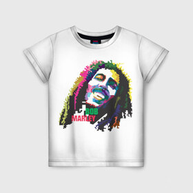 Детская футболка 3D с принтом Bob Marley в Петрозаводске, 100% гипоаллергенный полиэфир | прямой крой, круглый вырез горловины, длина до линии бедер, чуть спущенное плечо, ткань немного тянется | 2016 | арт | дизайн | зд | объем | поп | портреты